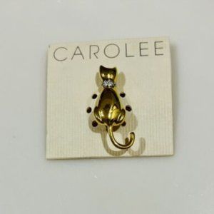 Vintage Carolee Gold Tone Cat Pin w/ Rhinestone Collar